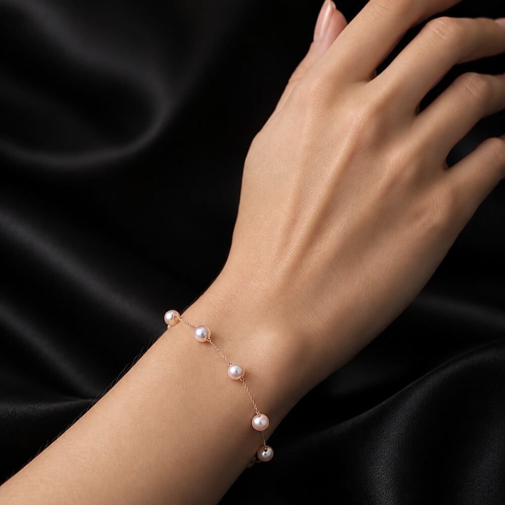 EFFY NWT 14k Rose Gold Pink Pearl Station Bracelet Signed New Old Stock